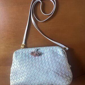 Meyers USA periwinkle blue/pink woven leather crossbody clutch vintage bag